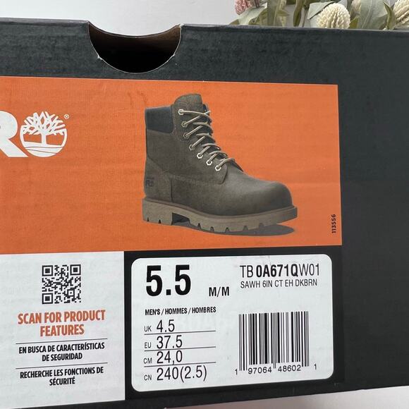 Timberland PRO Sawhorse 6" Composite Safety Toe Boots Brown Men 5.5M NWB - Picture 10 of 10